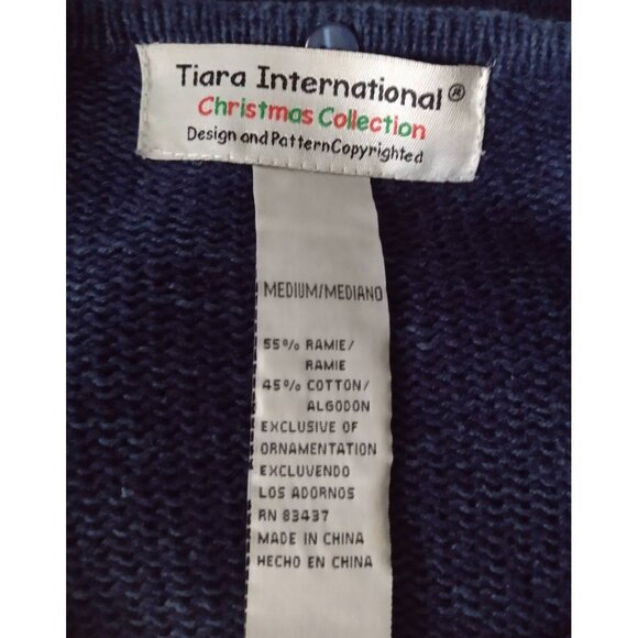 Tiara International Reindeer Cardigan Sweater M Zip Sequins Holiday Vtg Kitsch - Picture 7 of 8
